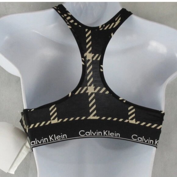 Calvin Klein Women's Logo Band Cotton Blend Bralette, Black Beige Plaid, Small - Picture 2 of 3